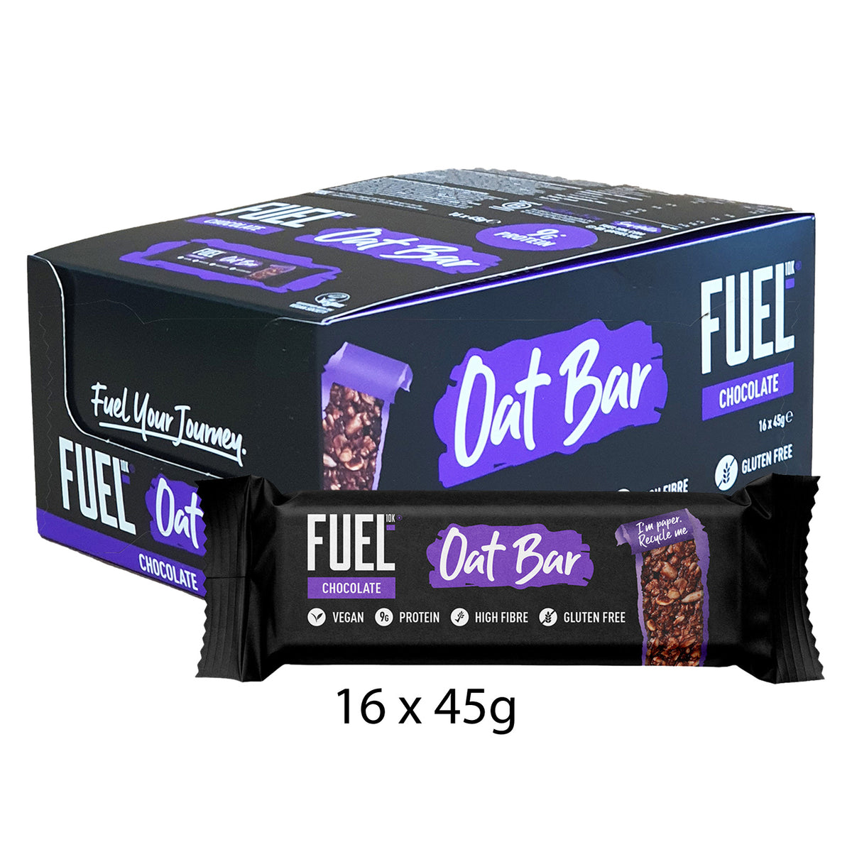 Fuel10k Vegan And Gluten Free Chocolate High Protein Oat Bar 16 X 45g Atasco